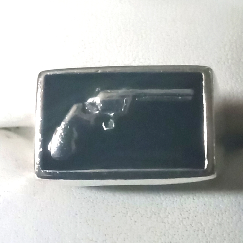 New Sterling Silver Black Onyx Gun Ring